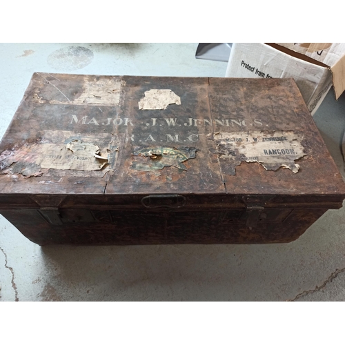103 - Metal Trunk with Major J W Jennings Painted on and a Wooden Trunk with Metal Handles
