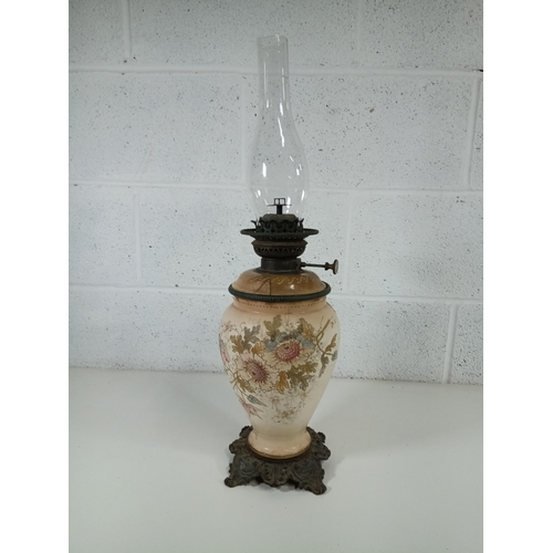 283 - A Pottery Oil Lamp on Brass Base ( repair as Pictured)