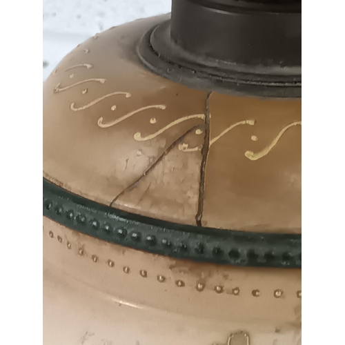 283 - A Pottery Oil Lamp on Brass Base ( repair as Pictured)