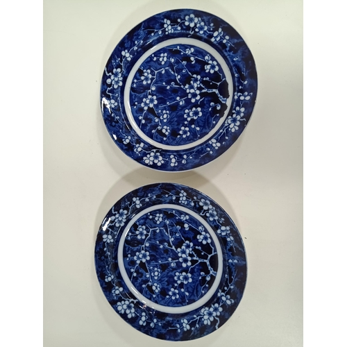 511 - A Pair of Antique Minton Prunus/ Broken Ice Plates - 2mm Chip on rim on 1 plate as pictured