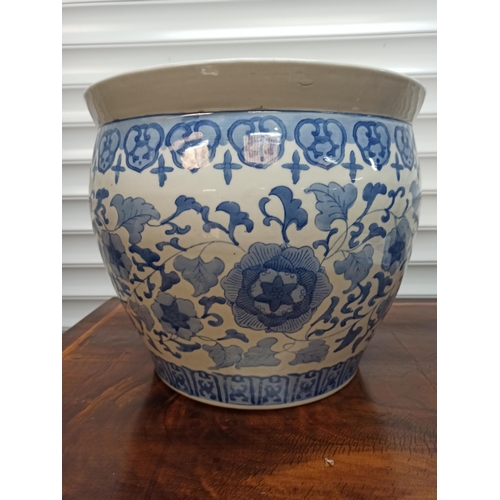 523 - Chinese Blue and White Large Planter with Floral Design  31cm H x 37cm W