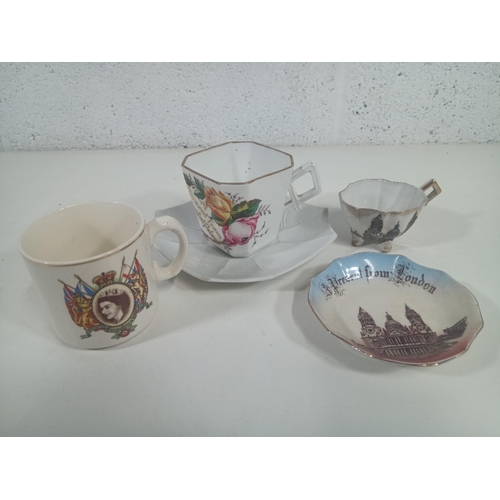 627 - Art Deco Crystal Place Commemorative Octagonal Cup and Saucer plus St Pauls Cathedral Cup and Saucer... 