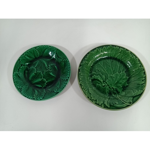 638 - 2 x Antique Wedgewood Majolica Green Vine Plates C1870