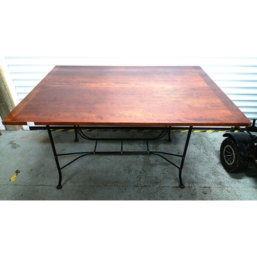 762 - Wooden Topped Table with Black Wrought Iron Base with Lower Shelf 80cm H x 140cm W x 100cm D