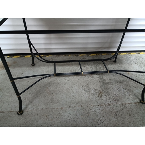 762 - Wooden Topped Table with Black Wrought Iron Base with Lower Shelf 80cm H x 140cm W x 100cm D