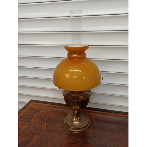 815 - Burnt Orange Glass Shaded Brass Oil Lamp 60cm Tall