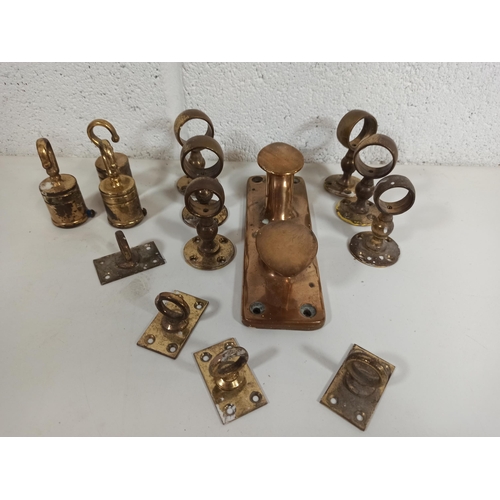 856 - Nautical Brass Items including Hooks, Rings and Rope Accessories