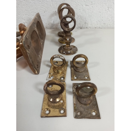 856 - Nautical Brass Items including Hooks, Rings and Rope Accessories