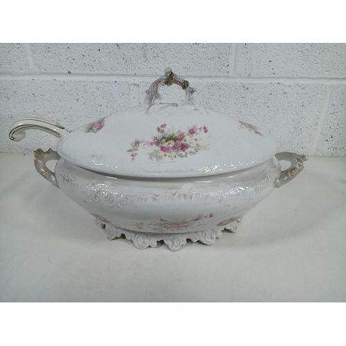 904 - A Large Soup Tureen ( Stapled Handle) and Non Matching Ladle (44cm Long)