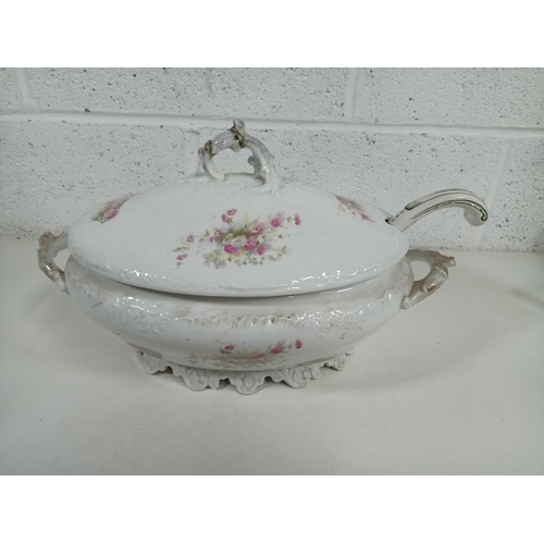 904 - A Large Soup Tureen ( Stapled Handle) and Non Matching Ladle (44cm Long)