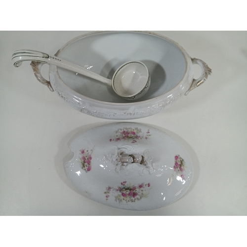 904 - A Large Soup Tureen ( Stapled Handle) and Non Matching Ladle (44cm Long)