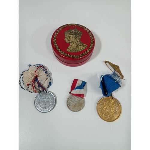 911 - Queen Mary and King George 5th Coronation Medals and Tin