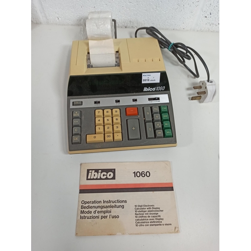 884 - Vintage Ibico 1060 Printing Calculator with Instructions and Spare Rolls