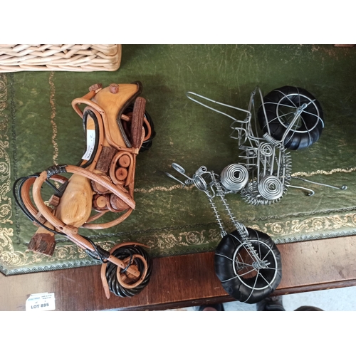 841 - 2 x Motorcycle Ornaments Wooden and Metal