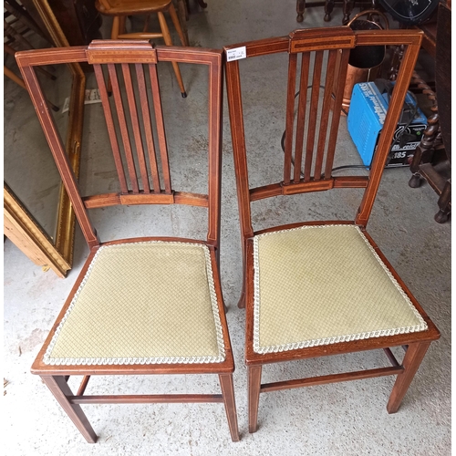 901 - A Pair of Mahogany Chairs with Green Upholstered Seats