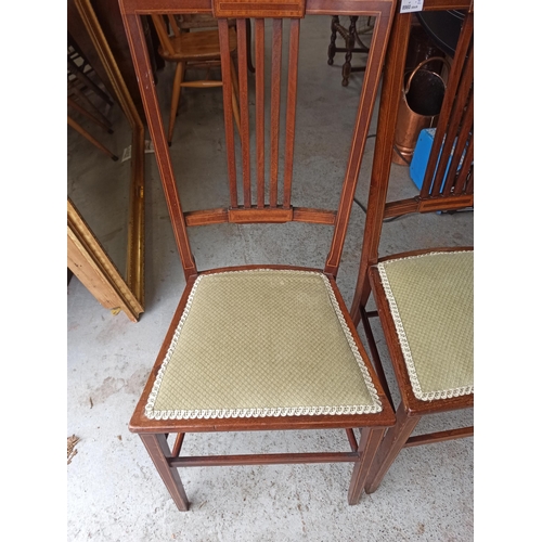 901 - A Pair of Mahogany Chairs with Green Upholstered Seats