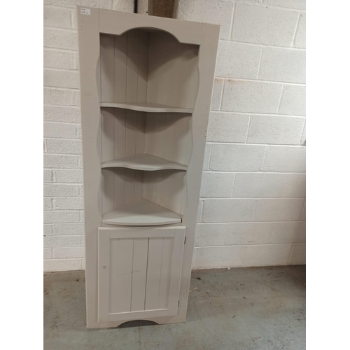 264 - **Royal British Legion Lot** White painted Corner shelf/cupboard unit 180x65x33cm