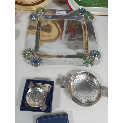 262 - **Royal British Legion Lot** A vintage Courage Beer Tray, Grouse Whiskey Tray, 2 x Quaich, Tartan Te... 