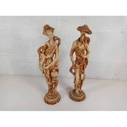 461 - 2 Large Chinese Resin Figurines (Some repairs)