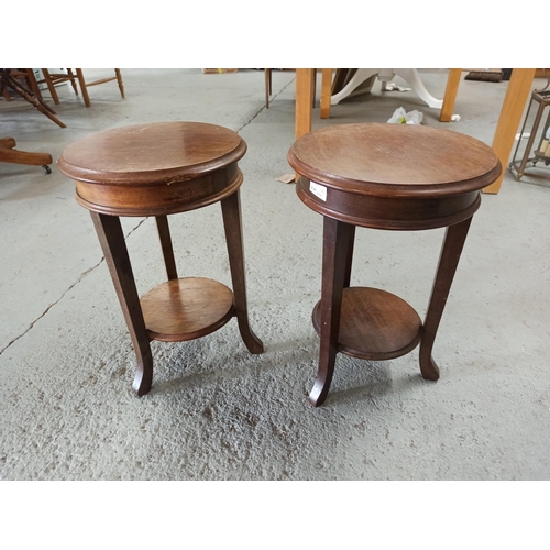 834 - A Pair of Oak lamp tables with lower shelves 46 x 32cm (repair to one table as pictured)