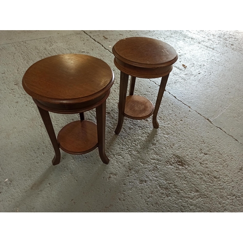 834 - A Pair of Oak lamp tables with lower shelves 46 x 32cm (repair to one table as pictured)