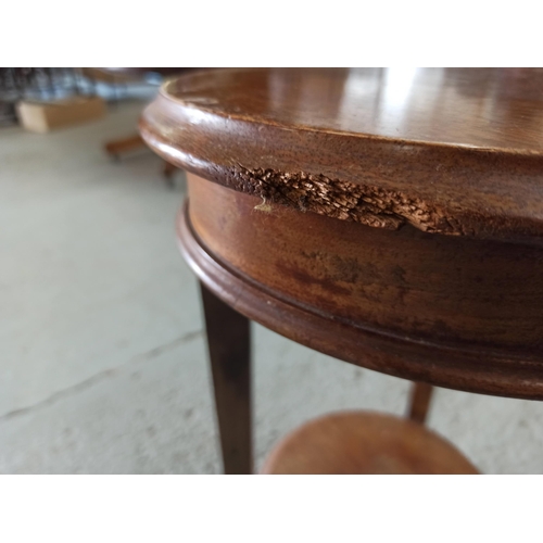 834 - A Pair of Oak lamp tables with lower shelves 46 x 32cm (repair to one table as pictured)