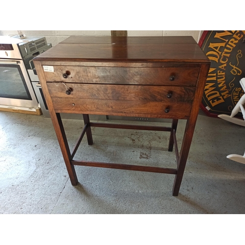 758 - A Vintage high legged side table with cutlery draw and contents - 76 x 62 x 39cm (one handle broken)