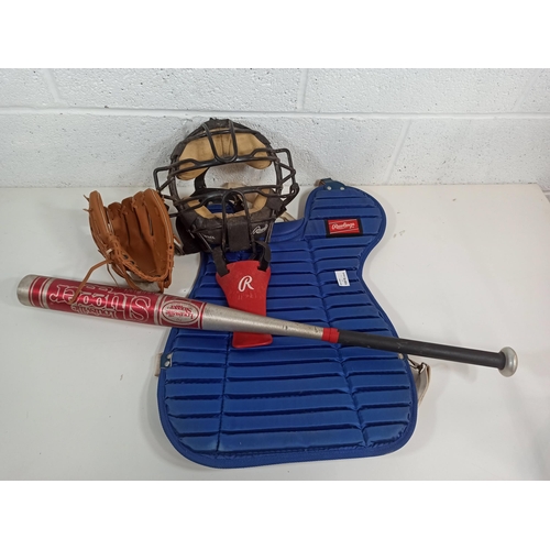 1026 - Baseball Mitt, Body protectors and Louisville Slugger Bat