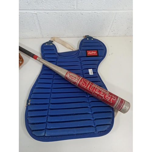 1026 - Baseball Mitt, Body protectors and Louisville Slugger Bat