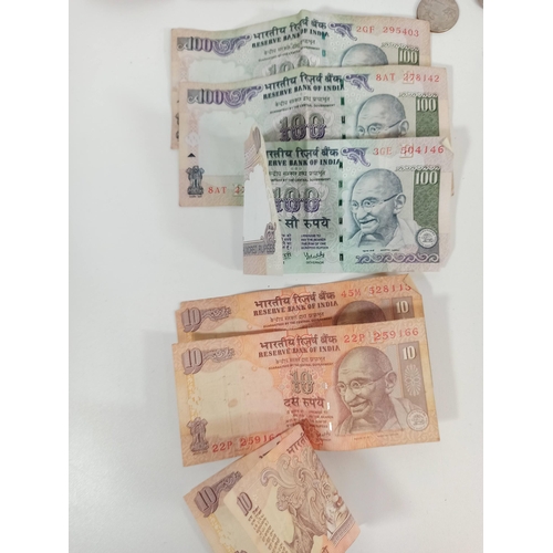 565B - A Large quantity of mixed world currency - coins and banknotes including 3800 Indian Rupees, US Doll... 