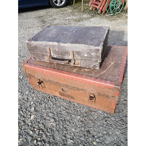 765 - A Metal Bound trunk and vintage case