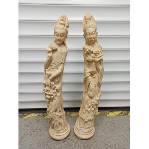 460 - 2 x 67cm Tall Chinese Resin Figurines