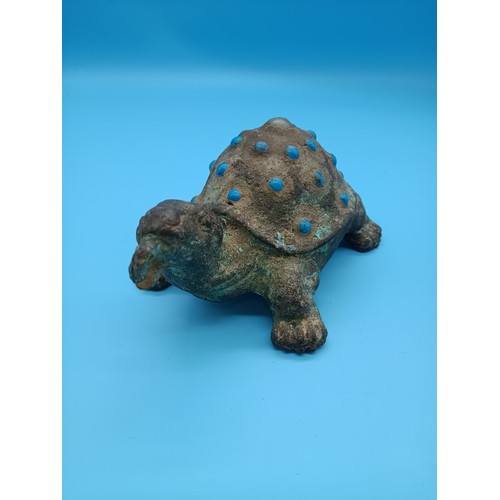 450 - A Chinese Han Dynasty Style Bronze Beaded Turtle - Property of a Lady