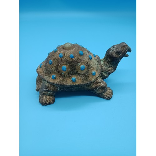 450 - A Chinese Han Dynasty Style Bronze Beaded Turtle - Property of a Lady