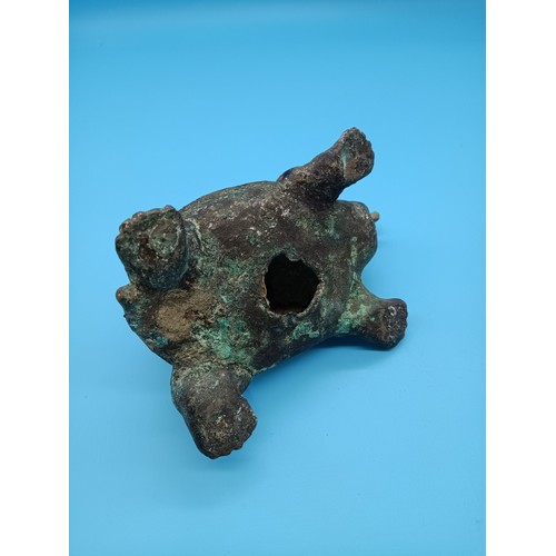 450 - A Chinese Han Dynasty Style Bronze Beaded Turtle - Property of a Lady