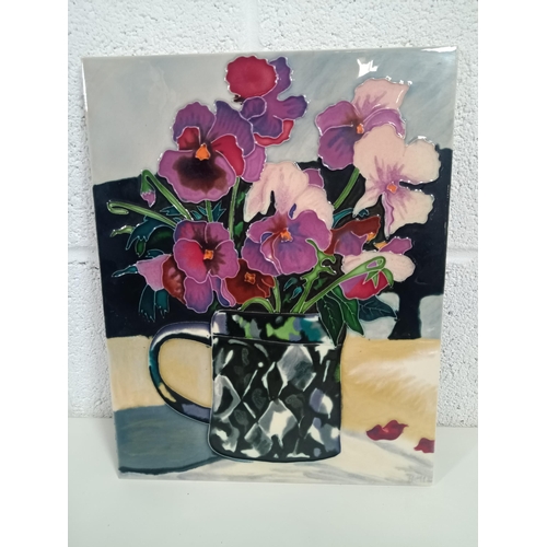 823 - A Ceramic Tile Wall hanging of flowers