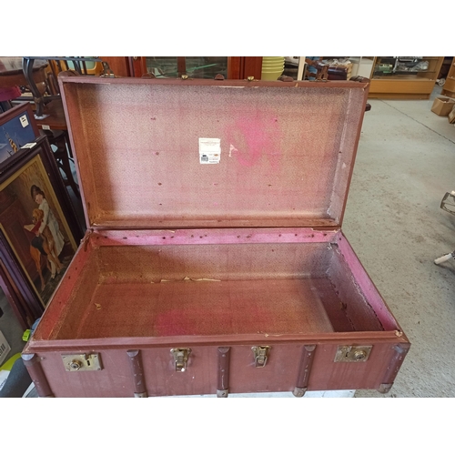 683 - A Durban Leather Co Wood and brass bound trunk