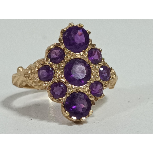 423 - A Georgian Style 9ct Gold and Amethyst Ring 4.3gms, Size N/O