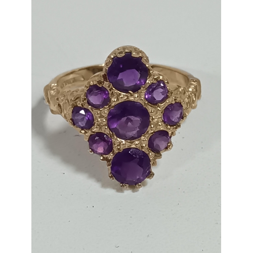 423 - A Georgian Style 9ct Gold and Amethyst Ring 4.3gms, Size N/O