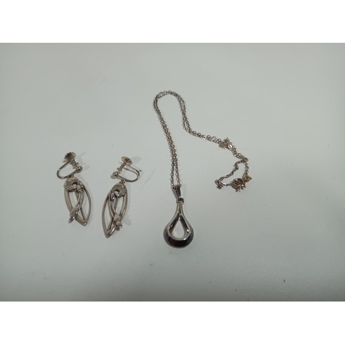 522 - A Pair of Rene Macintosh Silver screwfit earrings and a silver necklace