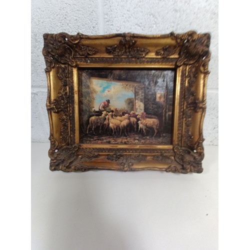 738 - 2 x Ornately gilt framed Lithographs - Sheep and Highland Cattle