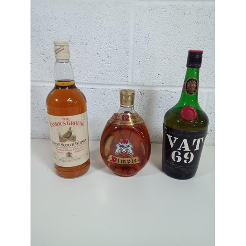 831 - A Bottle of Haig Dimple 12 Year Old Scotch Whiskey (early 1980's), A bottle of VAT 69 and a 1ltr Fam... 