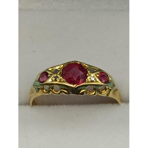 415 - Hallmarked 18ct Ruby and Diamond Ring, Size J/K