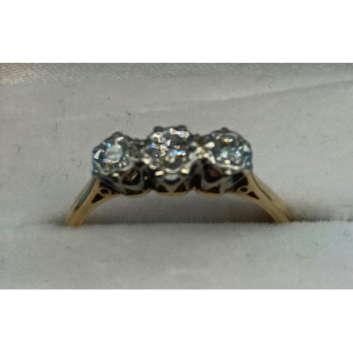 427 - 18ct Hallmarked 3 Stone Diamond Trilogy Ring with Platinum Setting   0.6 Carats, Size R/S