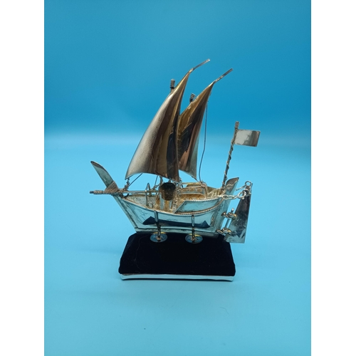 465 - Unhallmarked But Tested Silver Model of a  Dhow.