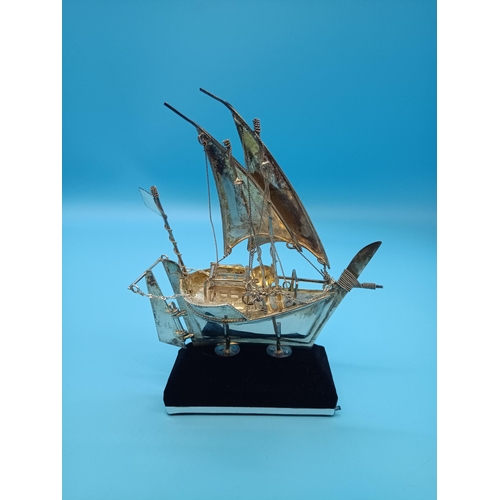 465 - Unhallmarked But Tested Silver Model of a  Dhow.