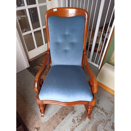 623 - Vintage Rocking Chair with Blue Upholstery