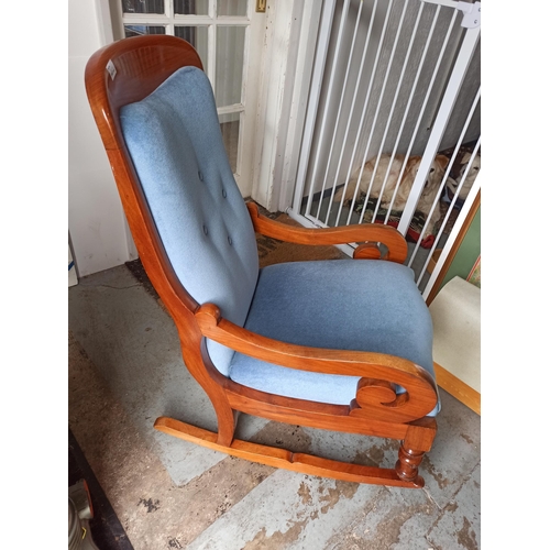 623 - Vintage Rocking Chair with Blue Upholstery