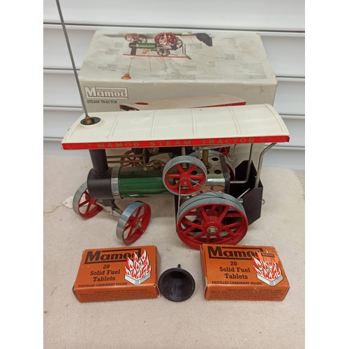 1017 - Mamod Steam Tractor Boxed with Steering Rod, Funnel and 2 Boxes of Solid Fuel Tablets