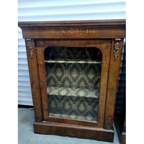 718 - A Pair of Antique Victorian Glazed Inlaid Shelf Units with Cross Cut Veneer